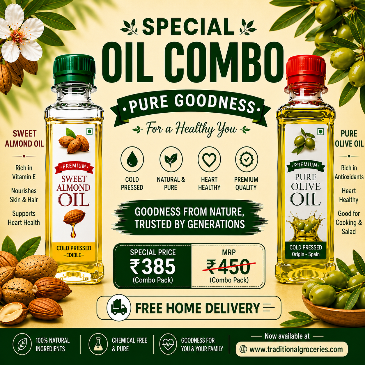 Special Oil Combo: Almond Oil 100ml & Olive Oil 100ml